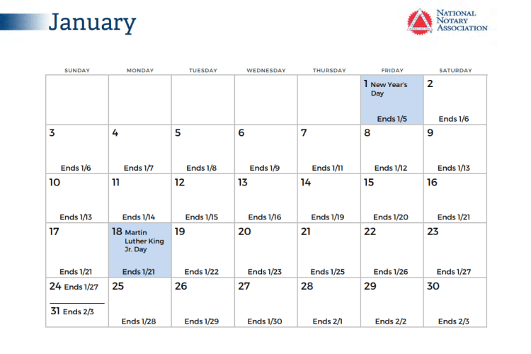 Yearly Calendar 2022 Rescission Calendar for Loan Signing Agents